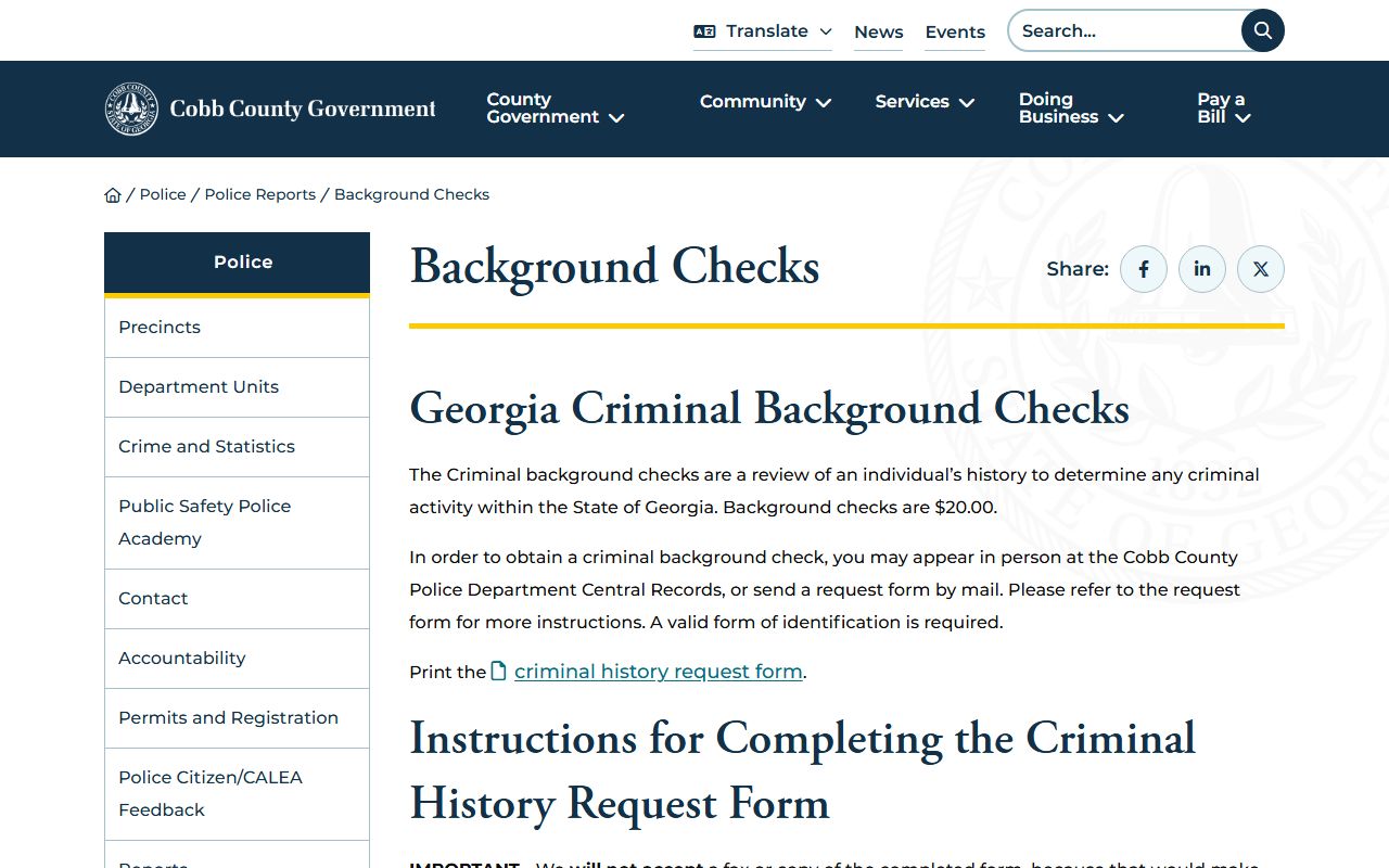Cobb County background check through the Cobb County Police Department