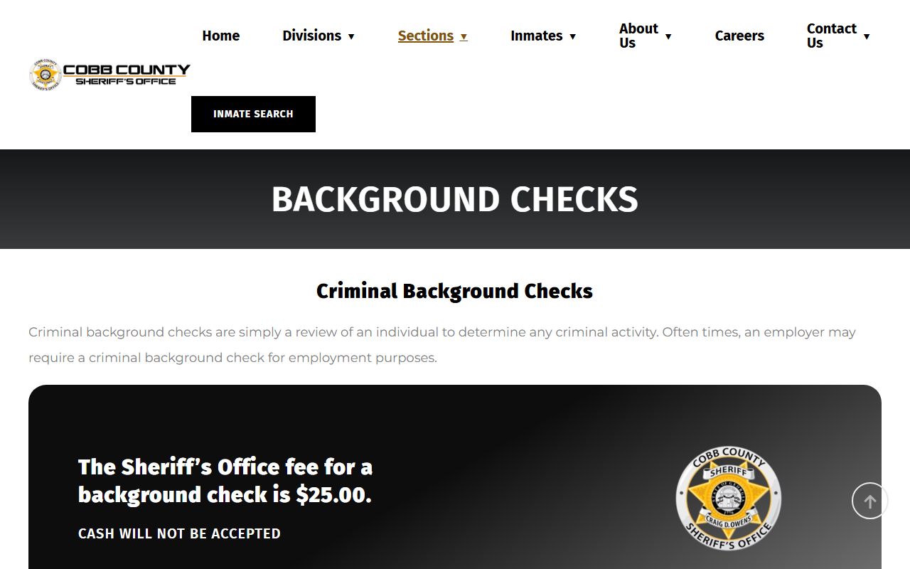 Cobb County Sheriff background check information page