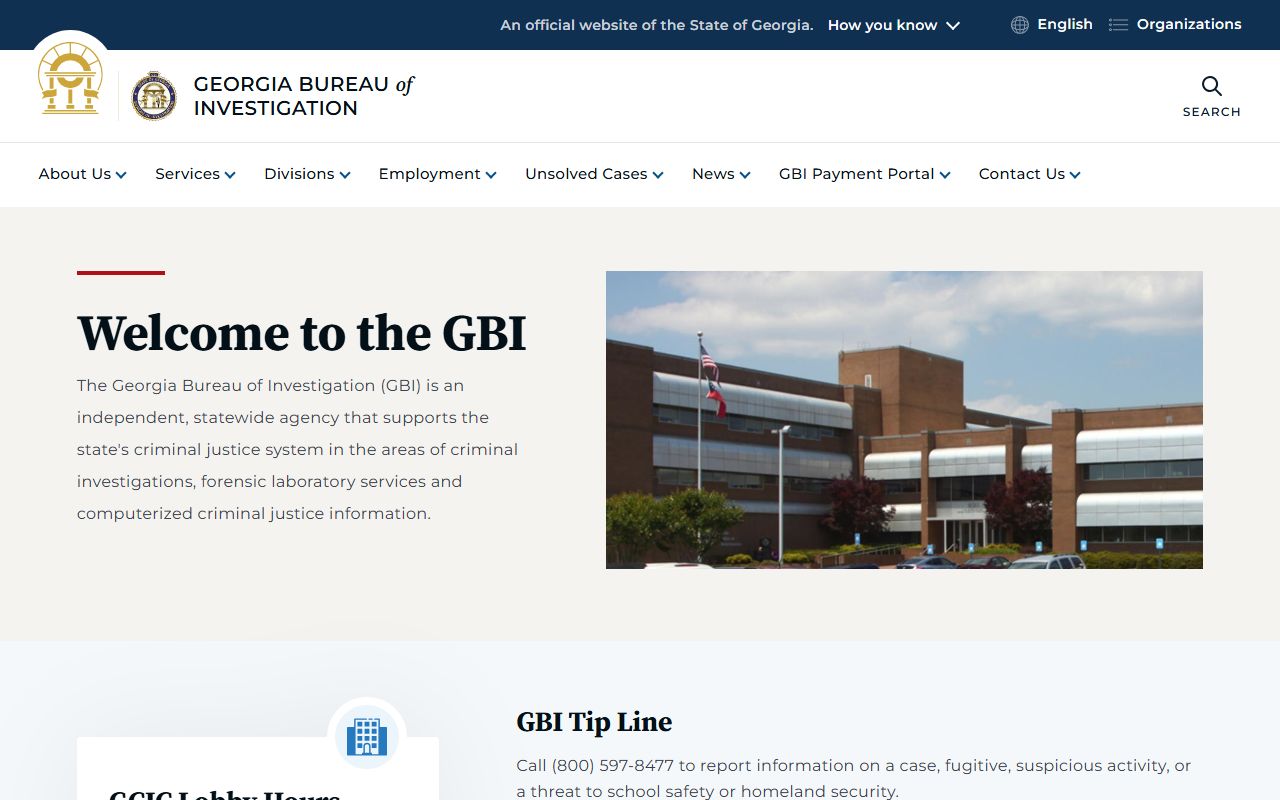 Georgia Bureau of Investigation homepage for background check searches in Georgia