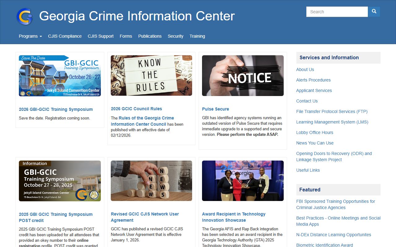 Georgia Crime Information Center homepage for background check records